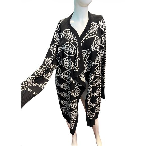 Allegra Sweaters - Allegra Black and White Tribal print Open Cardigan Sweater women’s Plus Size 3X